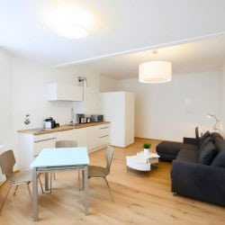 Apartment Hofgarten 0 – Offene Wohnkueche mit Essbereich und modernem Design in Duesseldorf